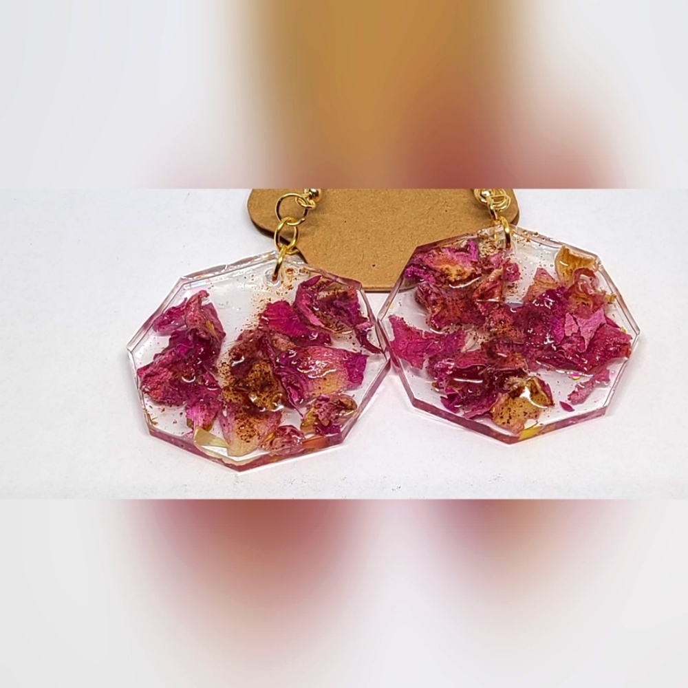 Peony and Cinnamon Octagon Earrings